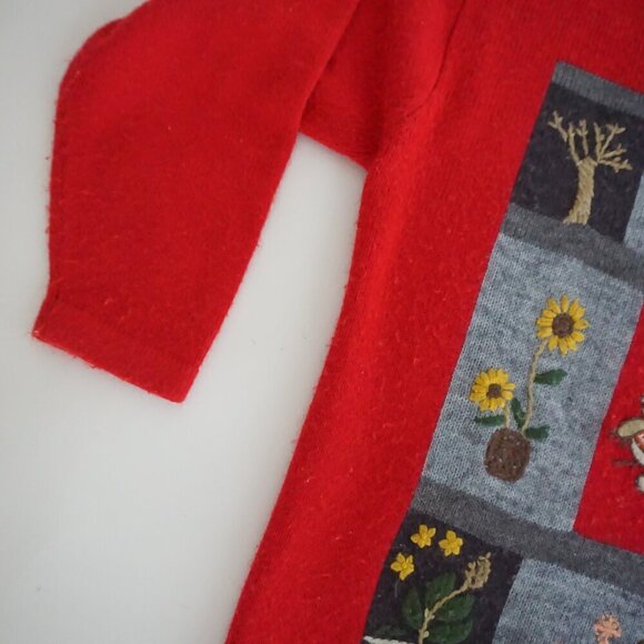 Vintage Unison Fashion Red Christmas Teddy Bear Crewneck Knit Sweater L - Picture 8 of 10